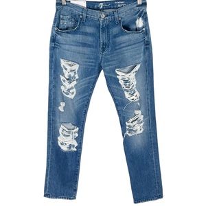 7 for all Mankind Distressed Destroyed Relaxed Skinny Girlfriend Jeans 27 NWT
